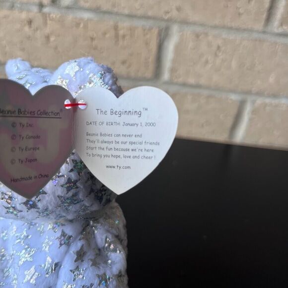 TY Beanie Baby The Beginning White Bear Silver Stars 8.5 Retired Rare Jan 1 2000 - Picture 9 of 16